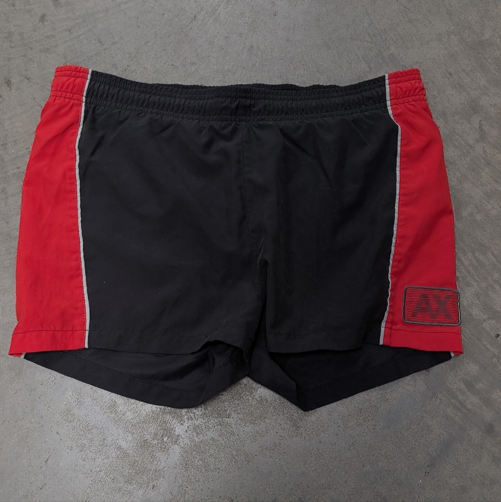 Armani Exchange Black and Red Swim Shorts, Small